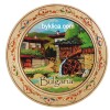 Дървена чиния с пирография Спомен от България 18 см