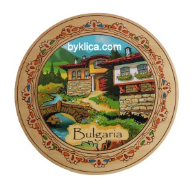 Чиния сувенир с пирография Пейзаж от България 15 см