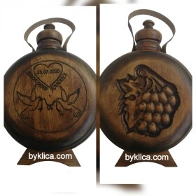 Сватбена бъклица с гълъби и сърце с метално шише 500мл.