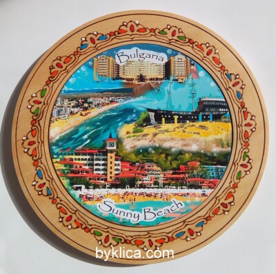 Дървена чиния с пирография СЛЪНЧЕВ БРЯГ