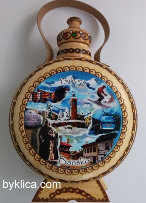 Дървена бъклица с пирография БАНСКО