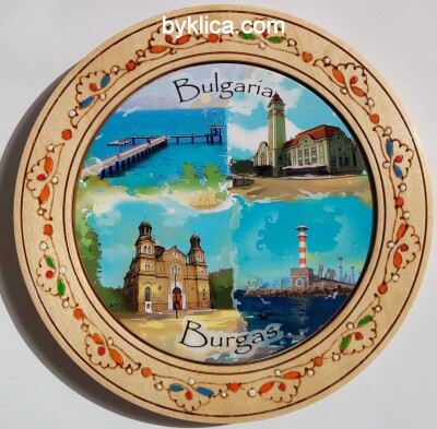 Чиния от дърво с пирография БУРГАС