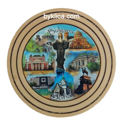 Чиния от дърво сувенир колаж София 10 см