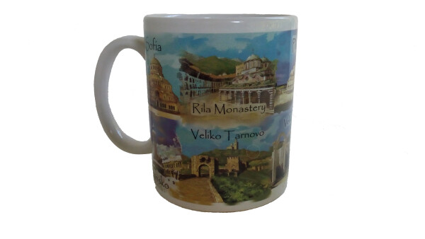 Сувенирна керамична чаша със забележителности от България